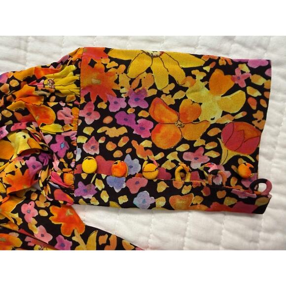 Rebecca Vallance Dress Womens 10 Black Multi Arles Midi Floral Pearl Buttons - Picture 9 of 12